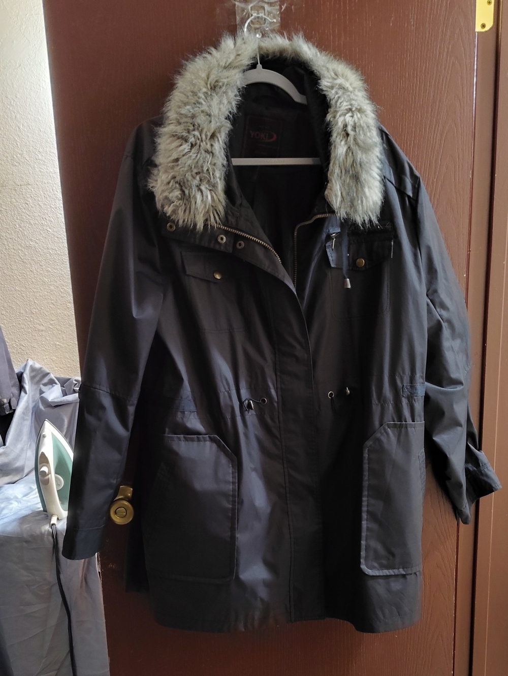 Windsor Black Parka with Faux-Fur Trim
